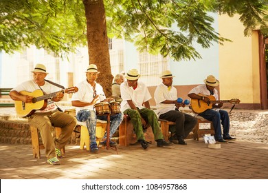 Trinidad, Cuba - 8 December 2017: Musical Group That Plays Cuban Music In The Square