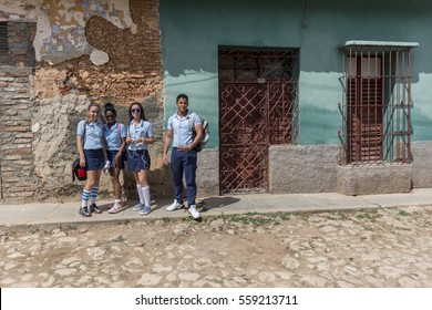 Trinidad - Cuba, March 2015;Cuban Teenagers With School Uniform.