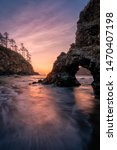 Trinidad State Beach, California at Sunset with Rock Arch