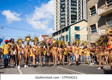 TRINIDAD WEST INDIES - FEBRUARY 5: a band of masqueraders get ready to take part in Carnival Tuesday celebrations on February 5, 2008 in Port Of Spain, Trinidad W.I.