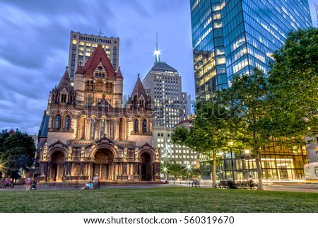 Trinity Church in Boston at Night