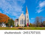 Trinity Episcopal Church at Town Common on 47 East Street in historic town center of Wrentham, Massachusetts MA, USA. 