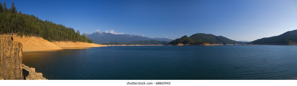 Trinity Lake In The Morning, California, Panoramic View