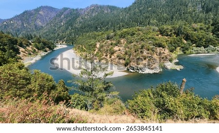 Trinity river as it winds through the Trinity-Shasta National Forest in northern California 