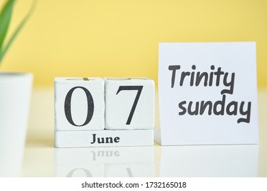 Trinity sunday 07 seventh day june Month Calendar Concept on Wooden Blocks. Close up.