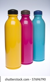 Trio Reusable Plastic Drink Bottles Gradient Background 