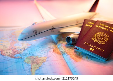 trip in America - passport, airplane and map of world  - Powered by Shutterstock