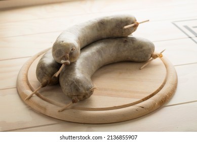 Tripe Sausages, Liver Sausage Served On A Wooden Board