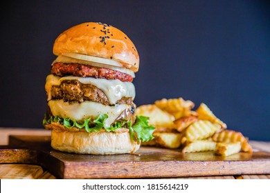 Triple Beef Burger Cheese Onion Tomato Stock Photo 1815614219 ...