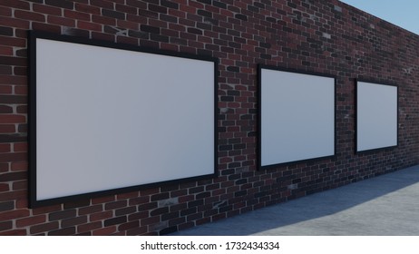 Triple Billboard Mockup On A Brick Wall In The Shade