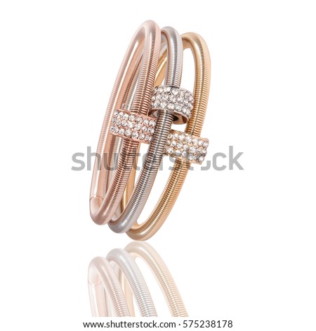 Triple bracelet with colored pink, yellow and white gold with diamonds / Triple gold bracelet with diamonds