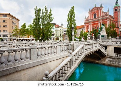 Triple Bridge In Ljubljana, Capital Of Slovenia 