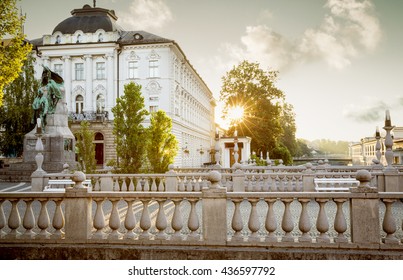 Triple Bridge In The Old Town Of Ljubljana, Slovenia