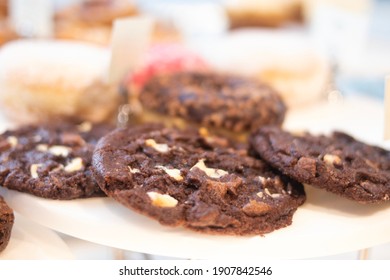 Triple Chocolate Chip Cookies On A Plate