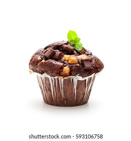 Triple  Chocolate Muffin Isolated On White 