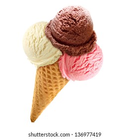 Triple Ice Cream Cone On White Stock Photo 136977419 | Shutterstock