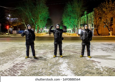 The Triplets Are Twins. Winter Evening. Walk Around The City