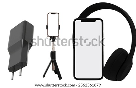 Tripod Stand hed set With Smartphone Blank Horizontal Screen, Isolated On White Background. Vector Illustration