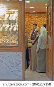 Tripoli, Libya - April 3, 2006: Female Customers Crowded Into A Small Shop Selling Gold Jewellery In The Bazaar Area Of Central Tripoli, Libya.