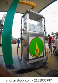 Tripura , India- 02. 02 2022  CNG Gas dispenser for refuel CNG Vehicle fueling facility at CNG pump station in Tripura.