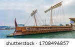 trireme panoramic view in Athens, ancient greek ship