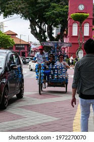 Trishaws or becas can still be seen in Malacca town, but the trishaws now are tourist driven and beautifully decorated. Malaka, Malaysia. May, 2016.