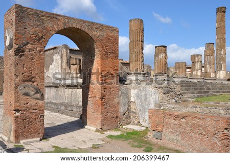 The triumphal arch of Augustus and Temple of Jupiter, Pompeii, Italy