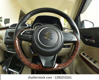 TRIVANDRUM, KERALA, INDIA, OCTOBER 07, 2018: Wide Angle View Of The Inside Of A Maruti Dzire Car. Atmanirbhar Bharat. Make In India.