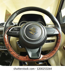 TRIVANDRUM, KERALA, INDIA, OCTOBER 07, 2018: Wide Angle View Of The Inside Of A Maruti Dzire Car. Atmanirbhar Bharat. Make In India.