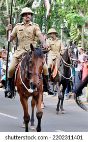 Trivandrum, Kerala, India, September 12, 2022: Mounted Police Overseeing The Procession On The Last Day Of Onam Celebrations.