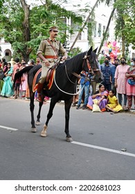 Trivandrum, Kerala, India, September 12, 2022: Mounted Police Overseeing The Procession On The Last Day Of Onam Celebrations.