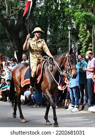 Trivandrum, Kerala, India, September 12, 2022: Mounted Police Overseeing The Procession On The Last Day Of Onam Celebrations.