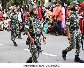 Trivandrum, Kerala, India, September 12, 2022: Parade Of Kerala Police Force On The Last Day Of The Onam Celebrations In The City. Women Power In The Commando Force.