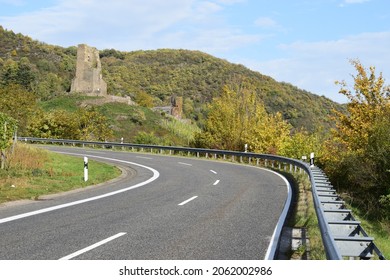 Troad Towards Ower Ruin Of Coraidelstein Above The Autumn Vineyards Of Mosel Valley