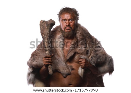 troglodyte, neanderthal man on a white background