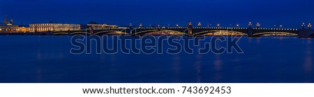 Troitskiy bridge in StPetersburg night panorama