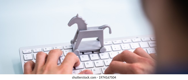 Trojan Horse Computer Virus Crime Attack. Cyber Technology