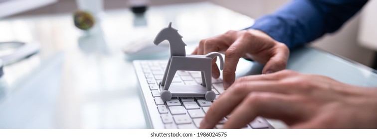 Trojan Horse Computer Virus Crime Attack. Cyber Technology