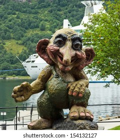 Troll Monument In Geiranger, Norway. Trolls Are Evil Personages Of Popular Scandinavian Folklore.