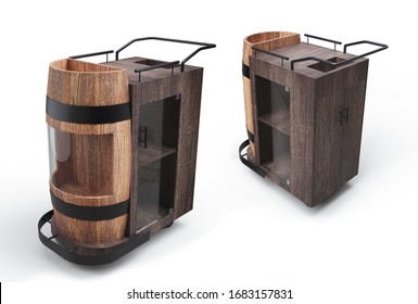 Trolley With Drinks, Portable Bar Mockup 3D