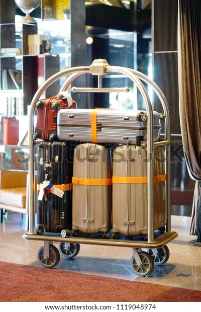 Trolley Luggage at the\
hotel.