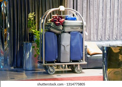 Trolley Luggage At The Hotel. Hotel Baggage Cart