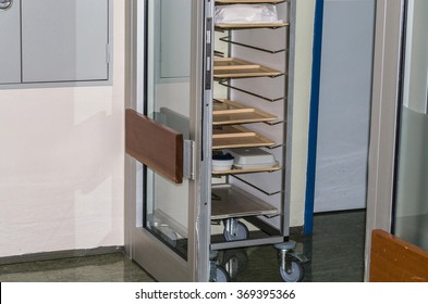 Trolley In Modern Hospital To Fast Food Distribution.