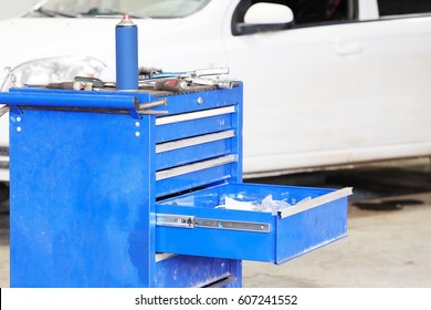 Trolley For Tools In A Car Repair Station