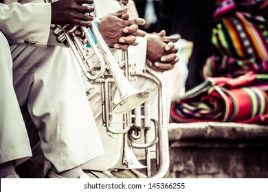 Trombones Playing In A Big Band.