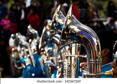 Trombones Playing In A Big Band.