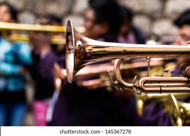 Trombones Playing In A Big Band.