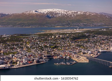 TROMSØ, TROMS, NORWAY - JULY 11, 2019: Aerial View Of City Of Tromsø, On Island Of Tromsøya.