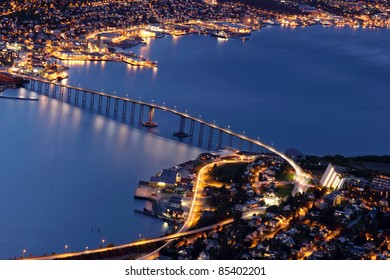 Tromso Bridge At Night - Between Tromsdalen And Tromsøya