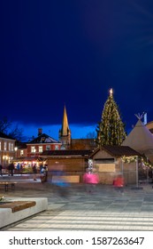 Trondheim Square In Christmas Decoration. Norway City Scape